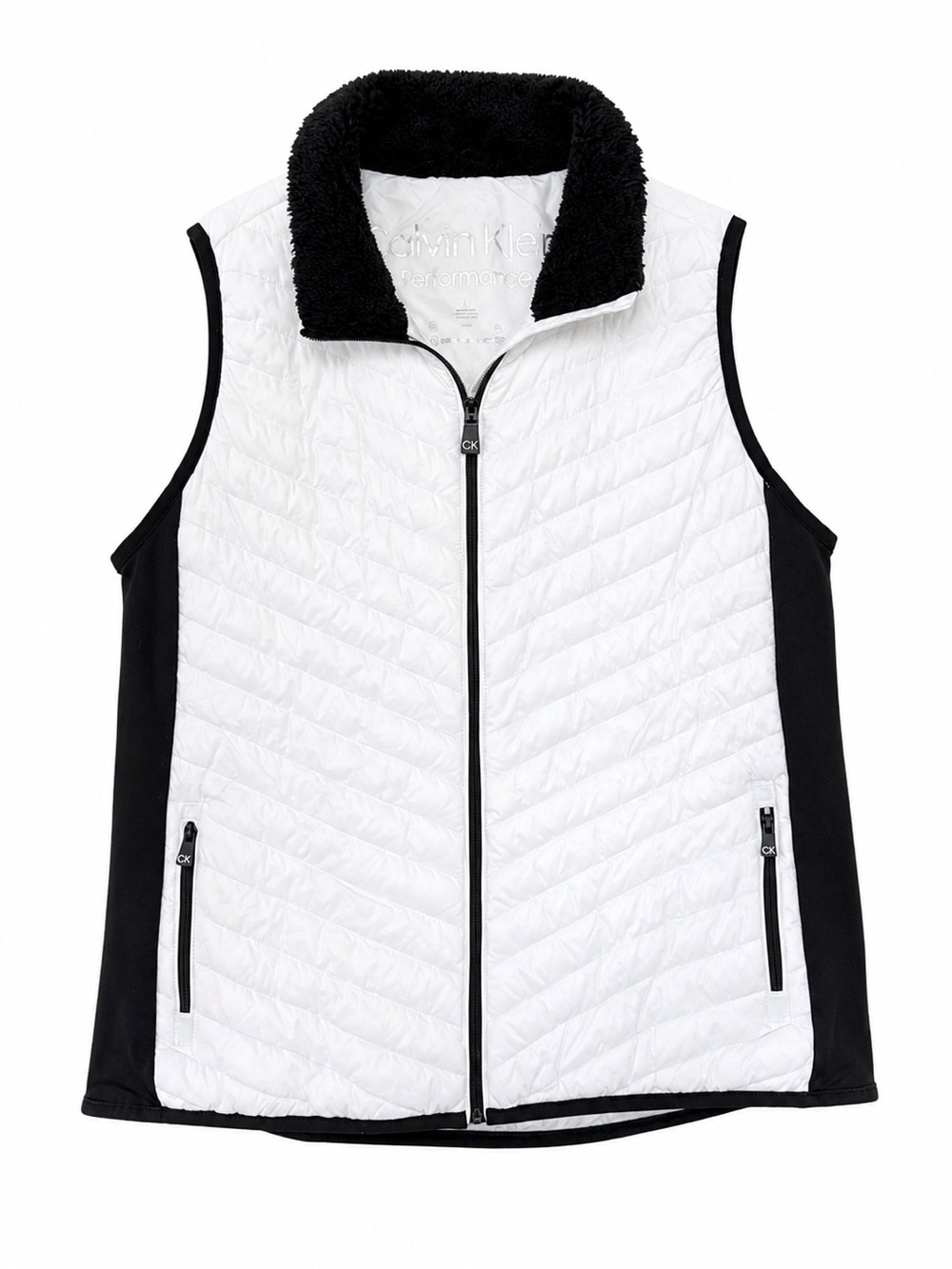 Calvin Klein Performance White Quilted Vest with Black Trim 0035